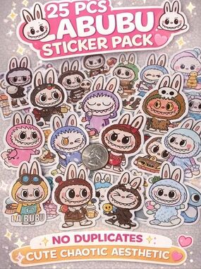 Labubu Sticker Pack 25 PCS Cute Aesthetic Vinyl Cartoon Laptop Phone Decals